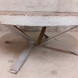 Vintage round coffee table roche-bobois in steel and ceramic 70s