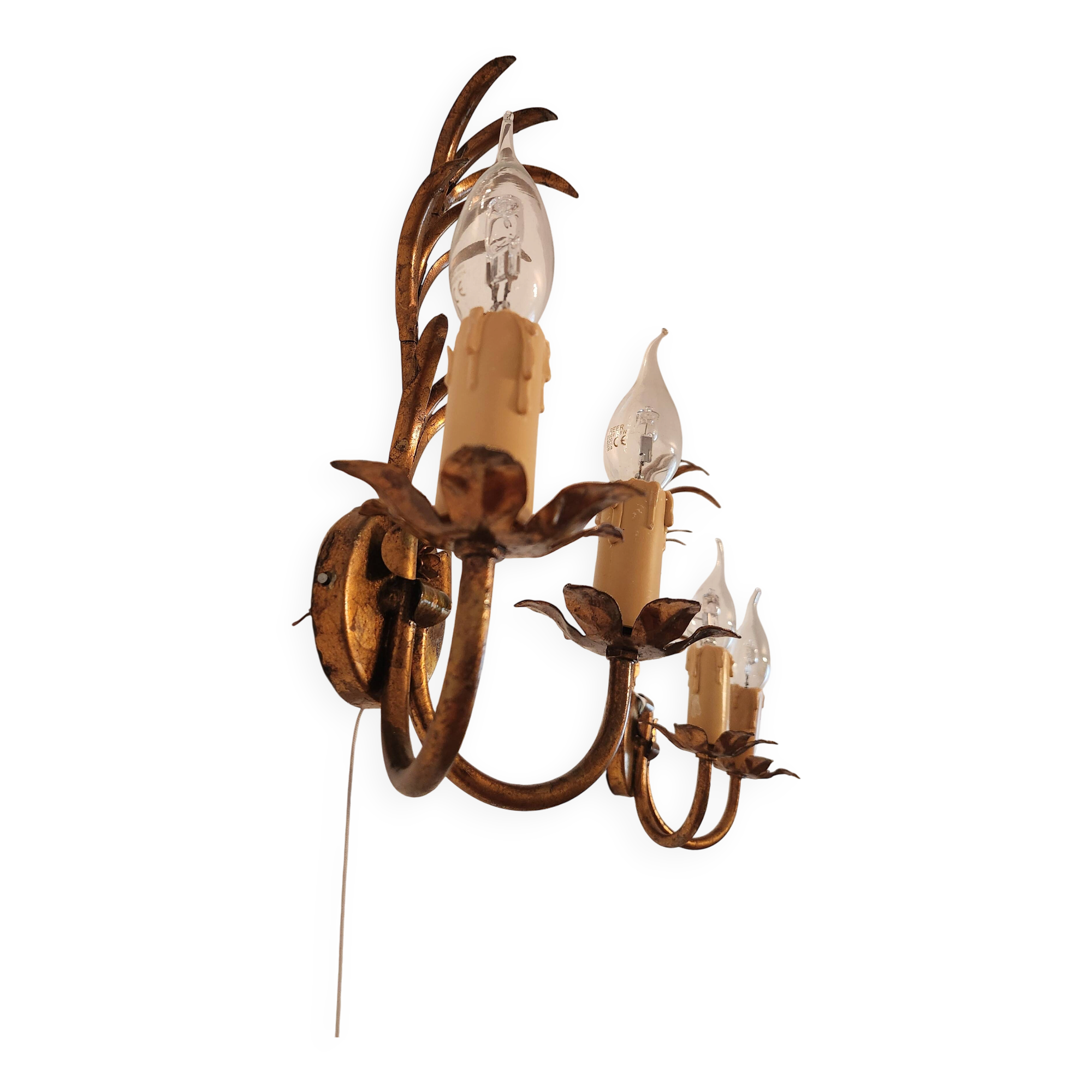 Set von 2 vergoldete Hollywood-Regency Wandlampen, Italien, 1950-70e