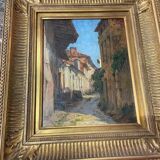 Oil on panel of courregelongue old picturesque street