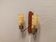 Older Danish wall lamp, with double light source, made of teak wood, amber colored glass and brass
