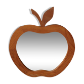 Large XL vintage retro wooden apple mirror, handcrafted, handmade object for children