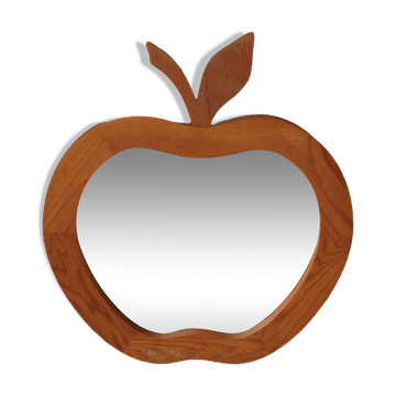 Grand miroir pomme XL vintage rétro en bois fabrication artisanale objet fait main pour enfant
