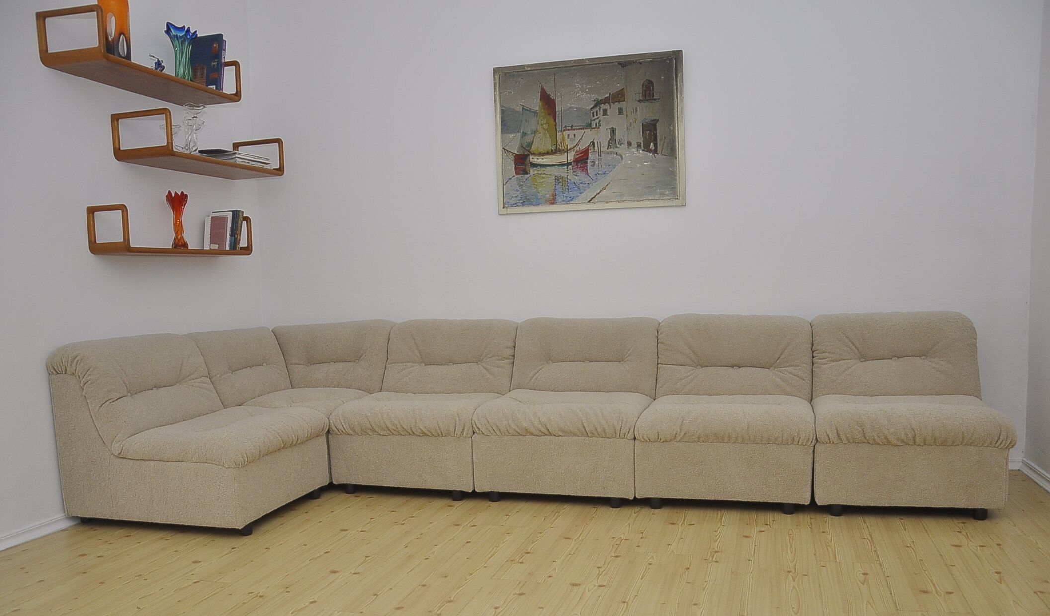 Modular sofa in beige boucle fabric, 1970s