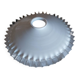 Old lace-edged conical lampshade in opaline