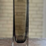Rectangular smoked glass vase design in retro vintage Murano spirit