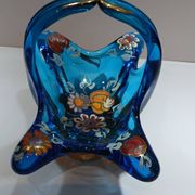 Vintage blown glass basket of Spanish art signed ROYO.