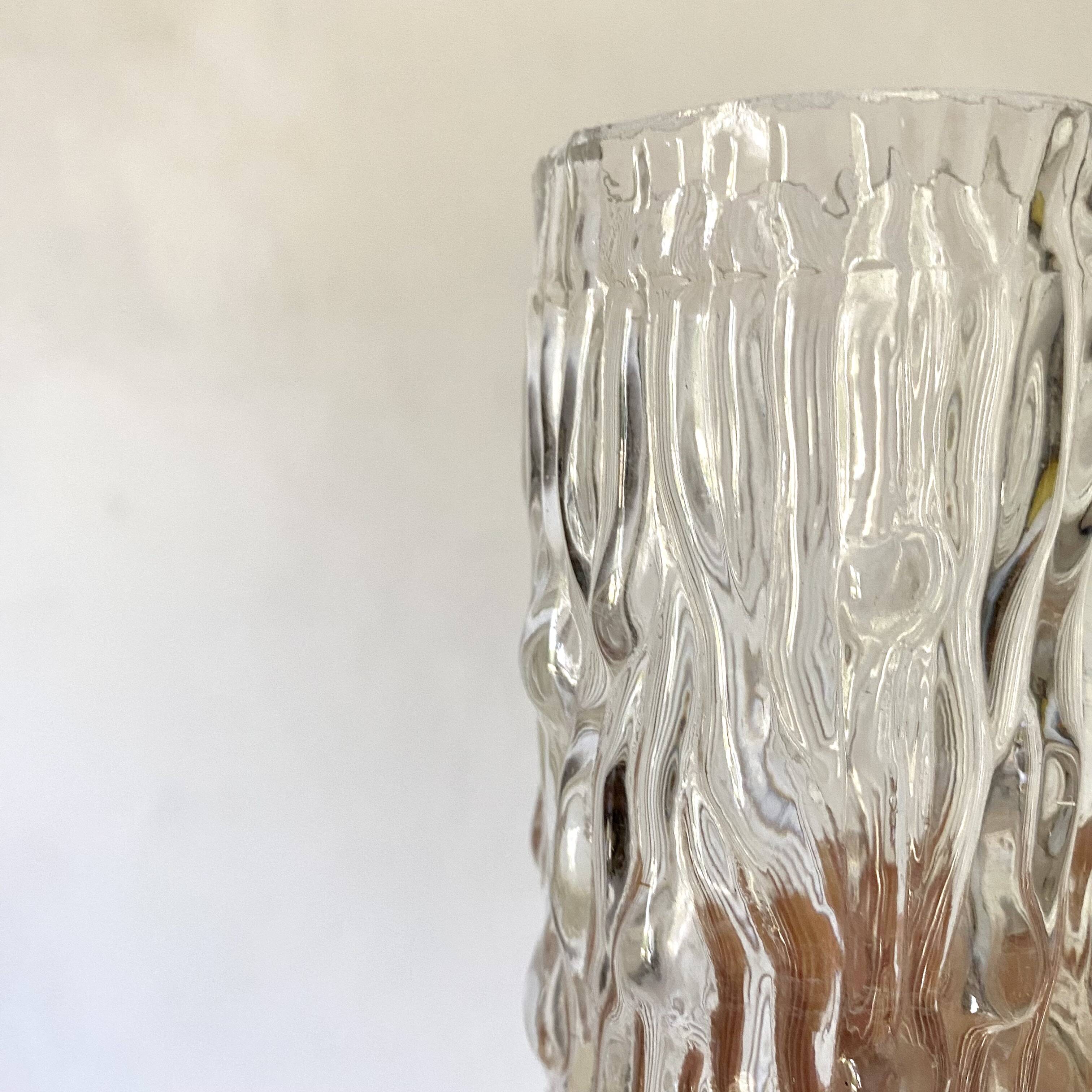Transparent molded glass tube vase, wood look