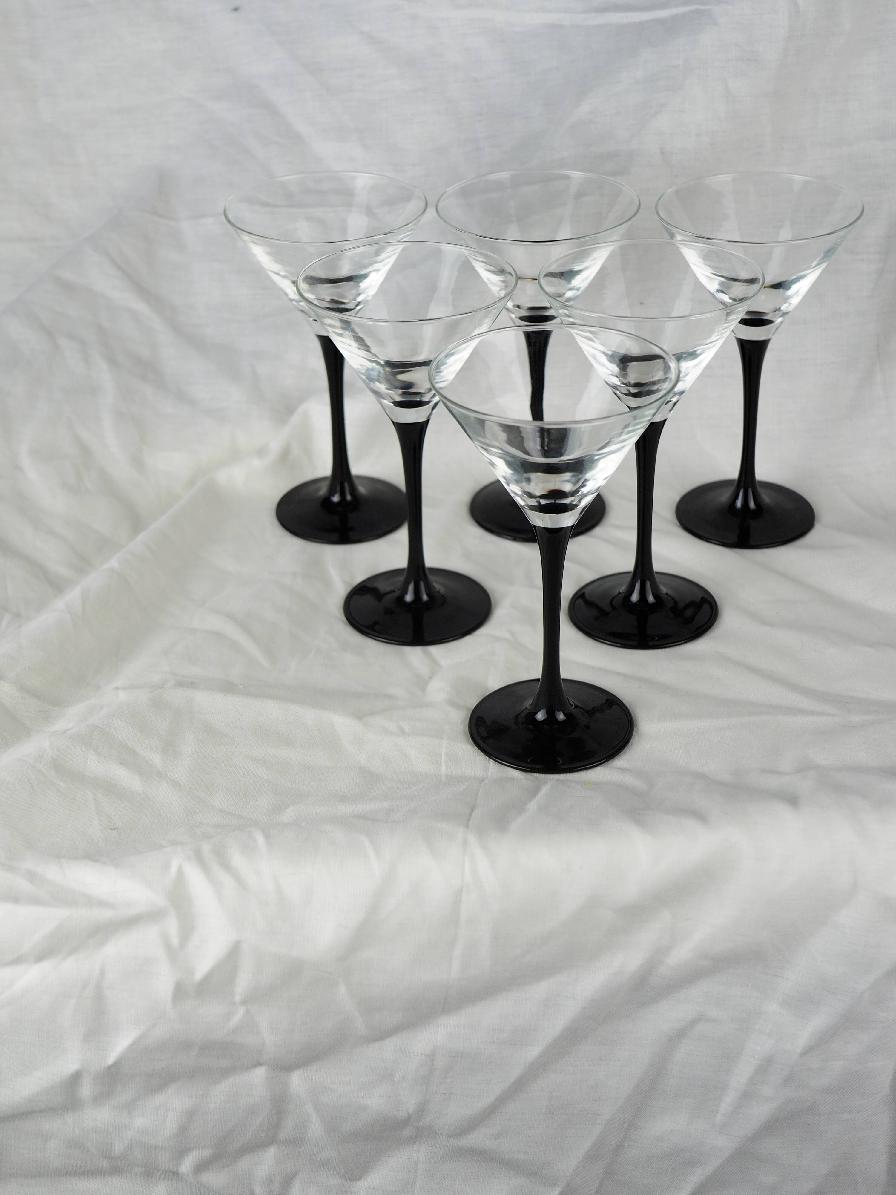 Set of 6 black-footed martini glasses - Arques crystal, Luminarc - 70s / 80s