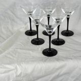 Set of 6 black-footed martini glasses - Arques crystal, Luminarc - 70s / 80s
