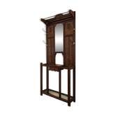 Vintage wooden coat rack with mirror.