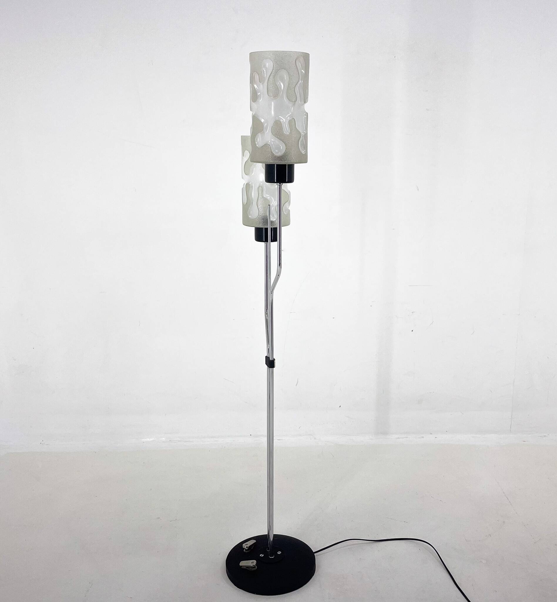 1970s chrome & glass floor lamp by lidokov, labeled, czechoslovakia