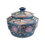 Lidded pot, Chinese ceramic urn celt decoration, blue and lilac