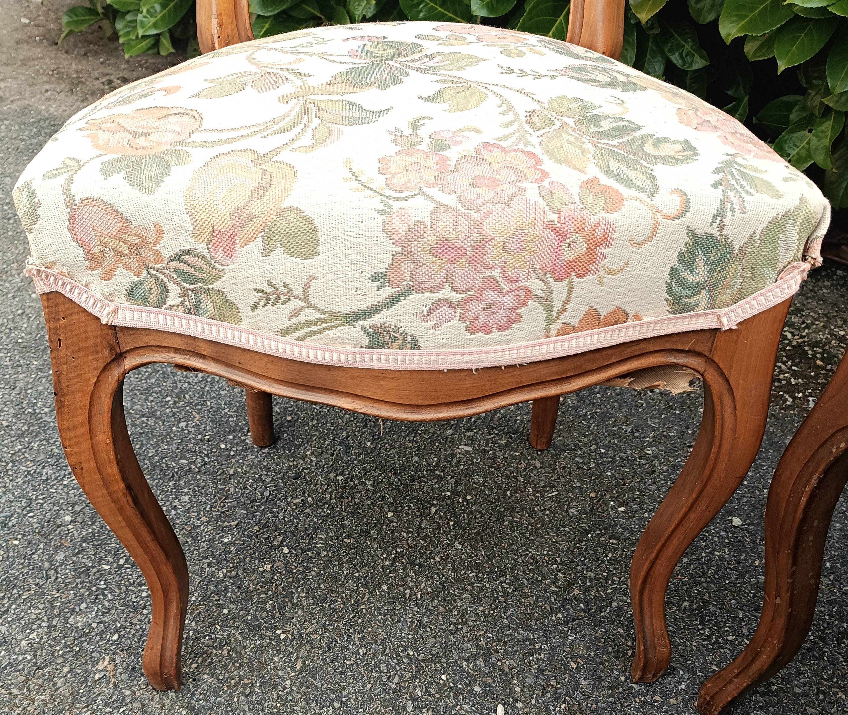 Pair of Louis XV chairs in carved walnut.