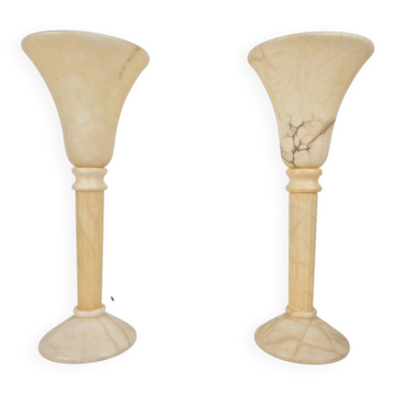 Lampes de table en albâtre vintage en marbre, années 1970, ensemble de 2