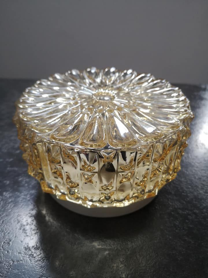 Old ceiling lamp vintage wall lamp in white glass amber patterns 1960 ø 16.5 cm tbe vintage