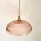 Pink glass suspension, fabric cable, ceramic ceiling lamp