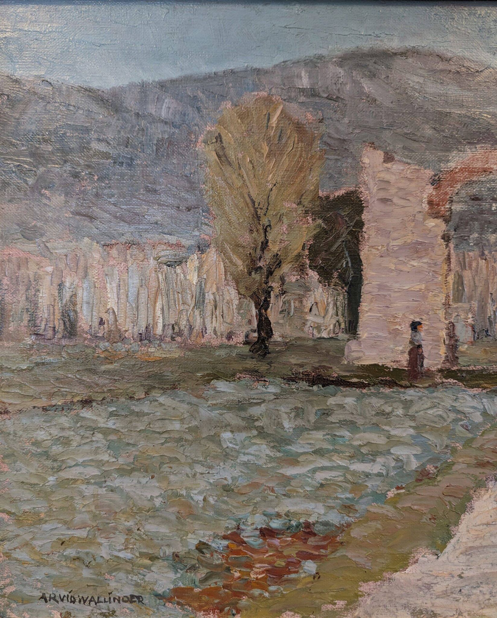 Mid-Century Modern Swedish "Italian Valley" Vintage 1967 Oil Painting, Framed