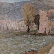 Mid-Century Modern Swedish "Italian Valley" Vintage 1967 Oil Painting, Framed