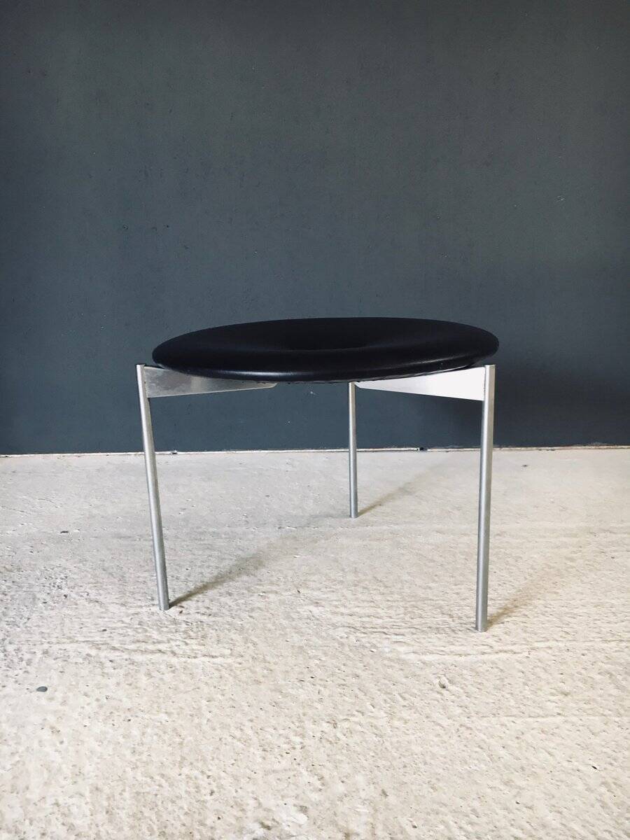 Midcentury Modern Leather Tripod Stool by Uno & Östen Kristiansson for Luxus, Sweden, 1960s