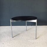 Midcentury Modern Leather Tripod Stool by Uno & Östen Kristiansson for Luxus, Sweden, 1960s