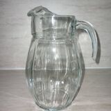 Vintage transparent molded glass carafe with handle