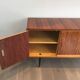 Designer sideboard with 4 doors in sapele mahogany and sycamore on a blackened wood base