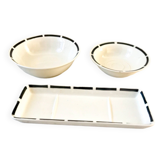 set of black and white art deco earthenware soap dishes from the 1930s