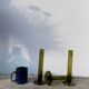 Trio de soliflore en verre vert olive / vases tubes