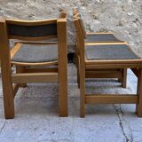 Set of 4 brutalist vintage chairs in solid wood and fabric