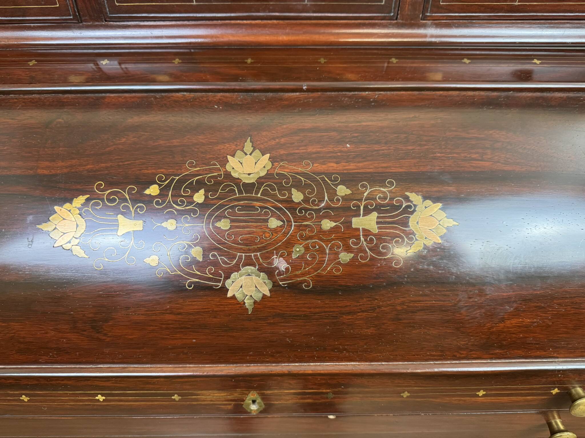 Cylinder desk in mahogany and inlaid marquetry circa 1900