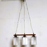 Teak, brass and glass pendant light, Denmark, 1970s