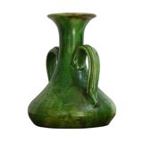 Vase ancien français en faïence de style Art nouveau à glaçure verte