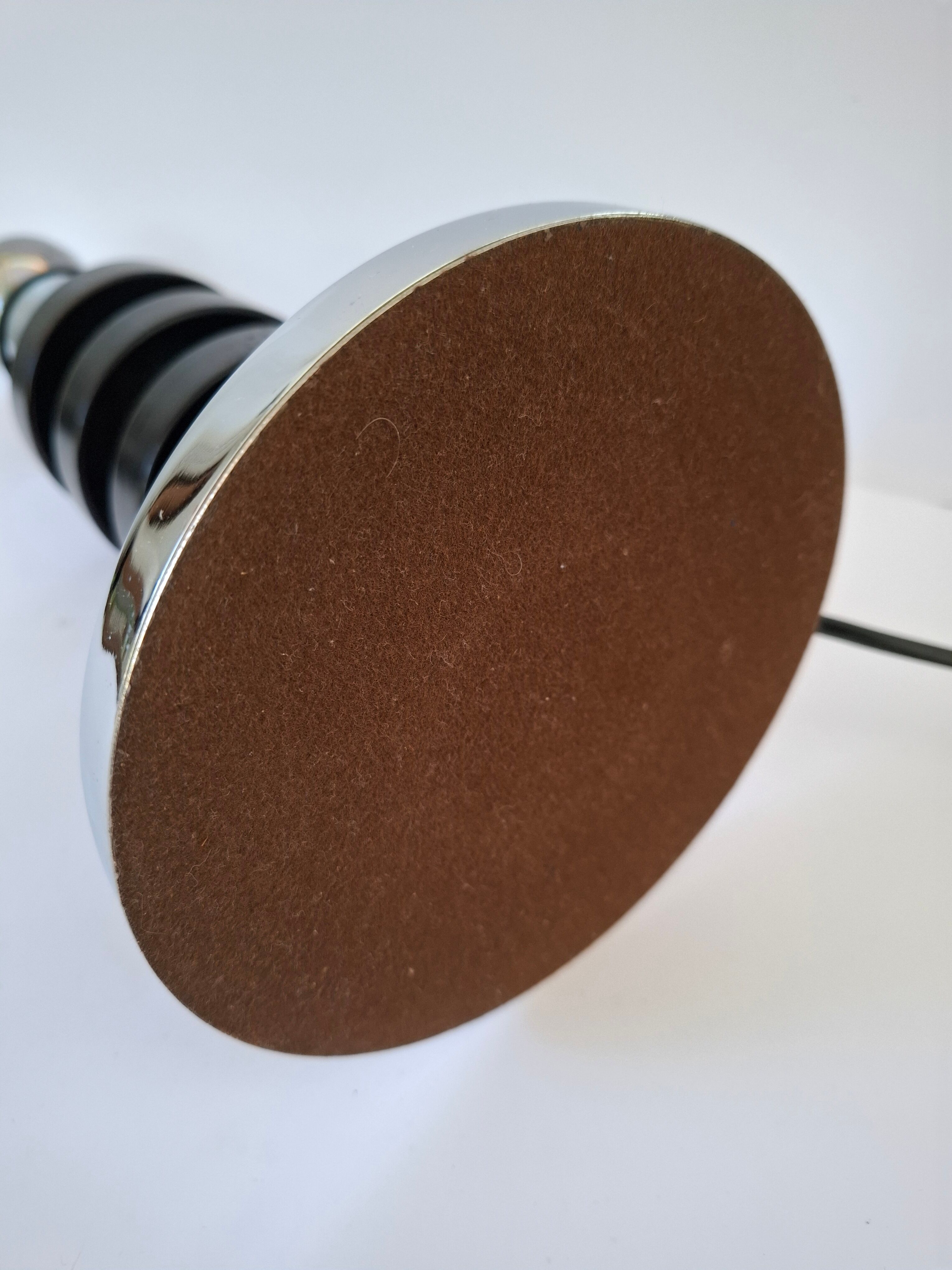 Chrome metal and wood lamp base from the 70s.