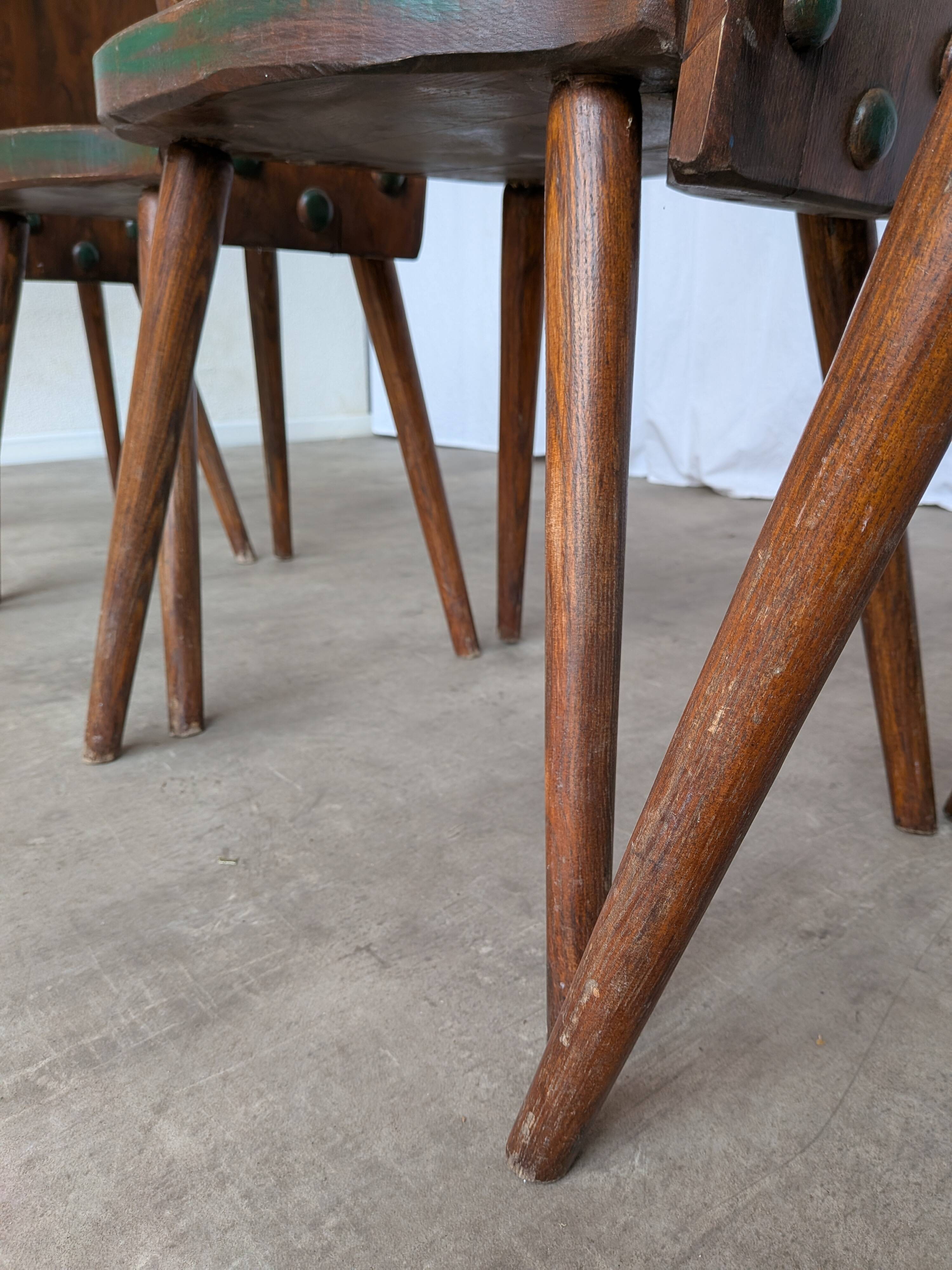 Set of 4 Vintage Brutalist Wooden Chair / Rustic Farmhouse Dining Chair
