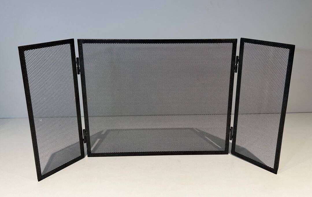 Three-Panel Fire Screen in Expanded Steel Mesh. France. Circa 1970.