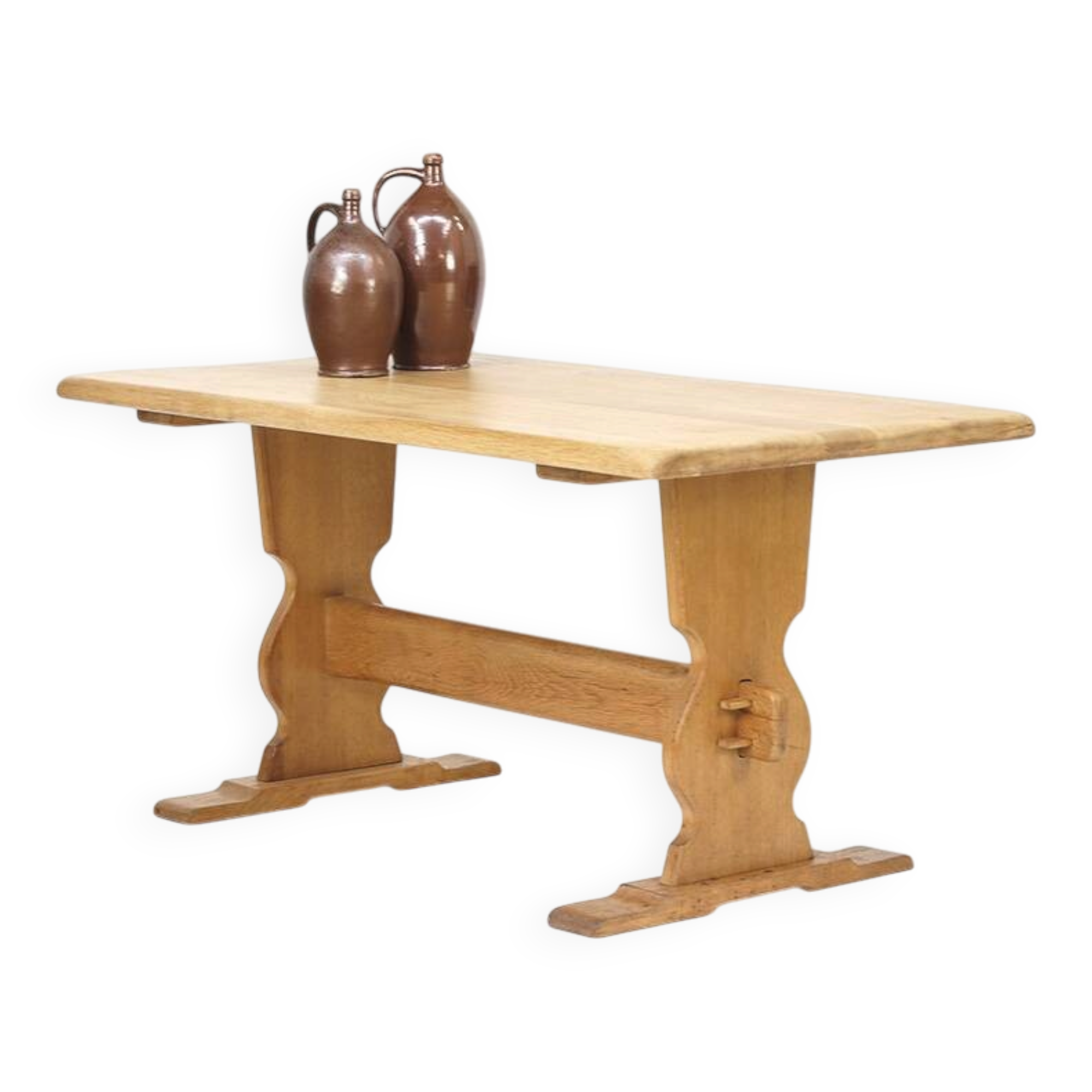 Vintage Mid-Century Rustic Brutalist Oak Dining Table