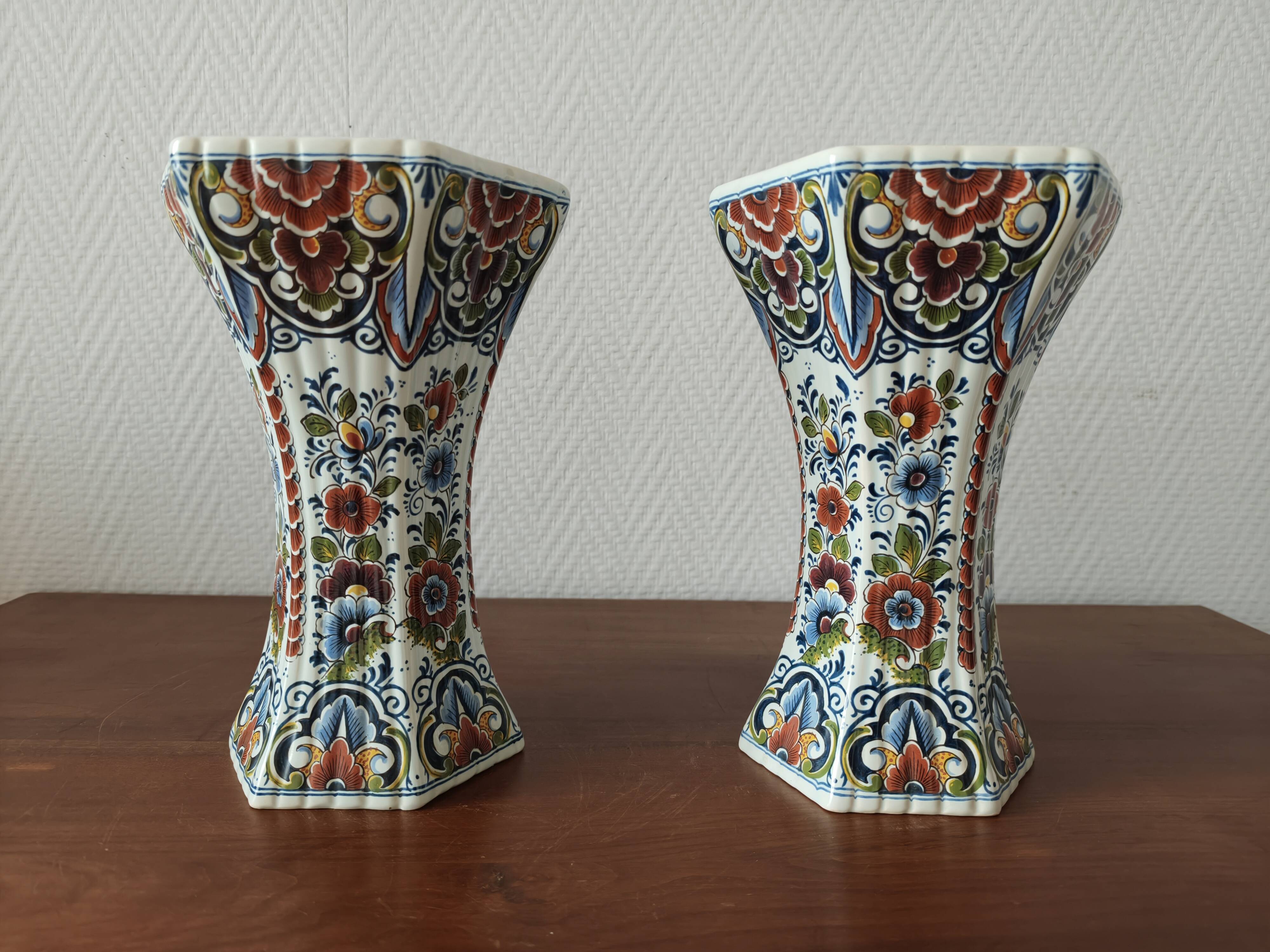 Pair of polychrome Delft earthenware vases, Holland, 1960s
