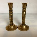Pair of small two-tone brass candlesticks