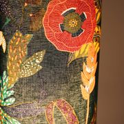 Table lamp, Mid-Century carved wood base, and Jungle Floral lampshade