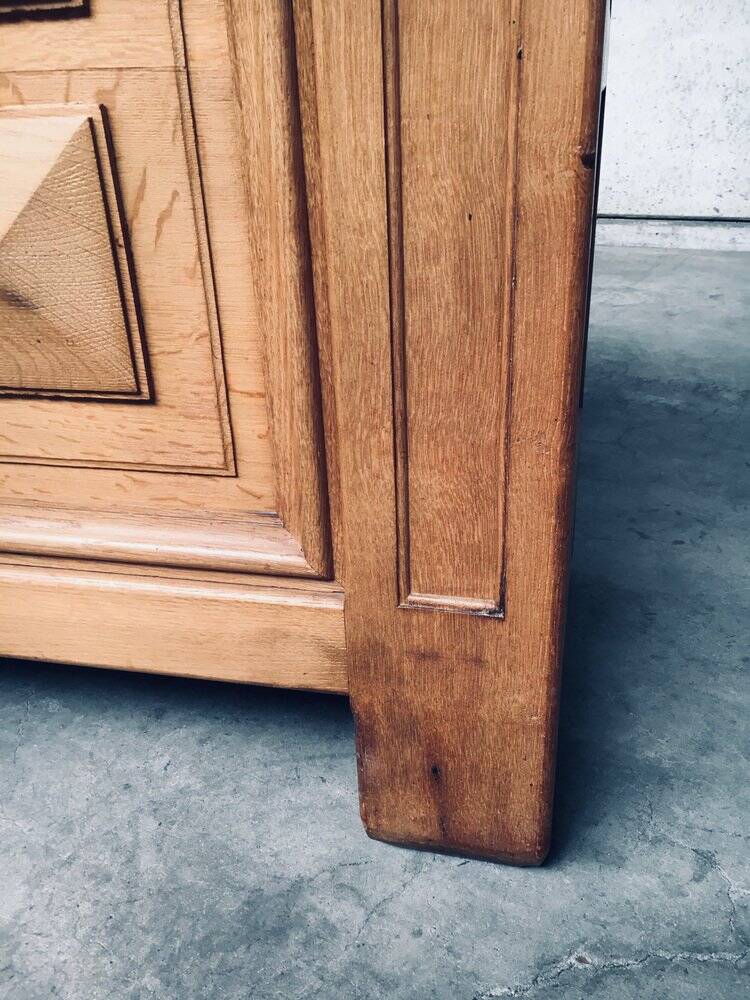 Brutalist Handcrafted Oak 2 Door Cabinet, Belgium, 1950s