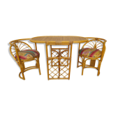 Table tête-à-tête en rotin vintage avec les 2 fauteuils