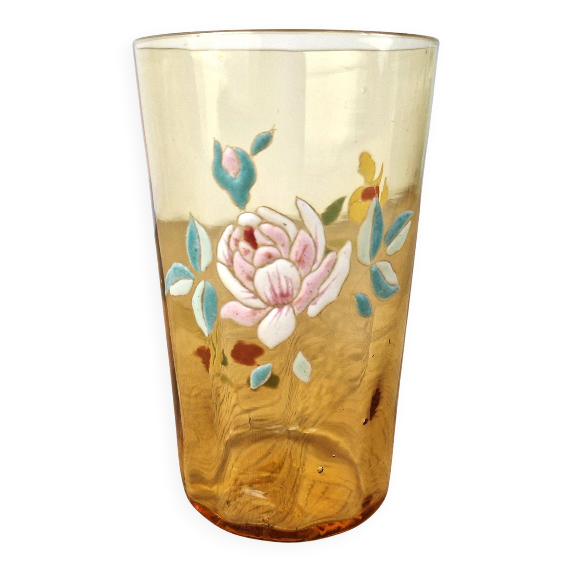 Art Nouveau enamelled glass with floral decoration - tumbler