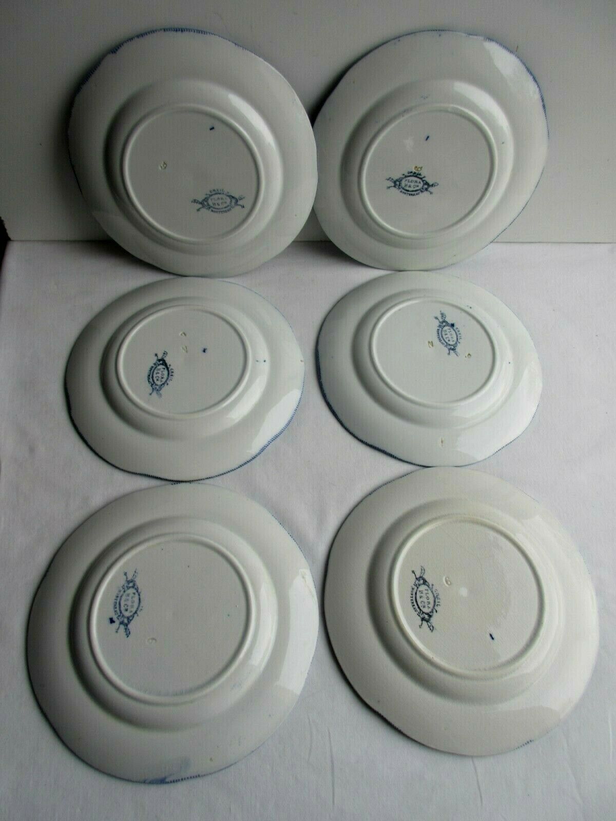 batch of 6 dessert plates Creil Montereau model Flora: Liseron