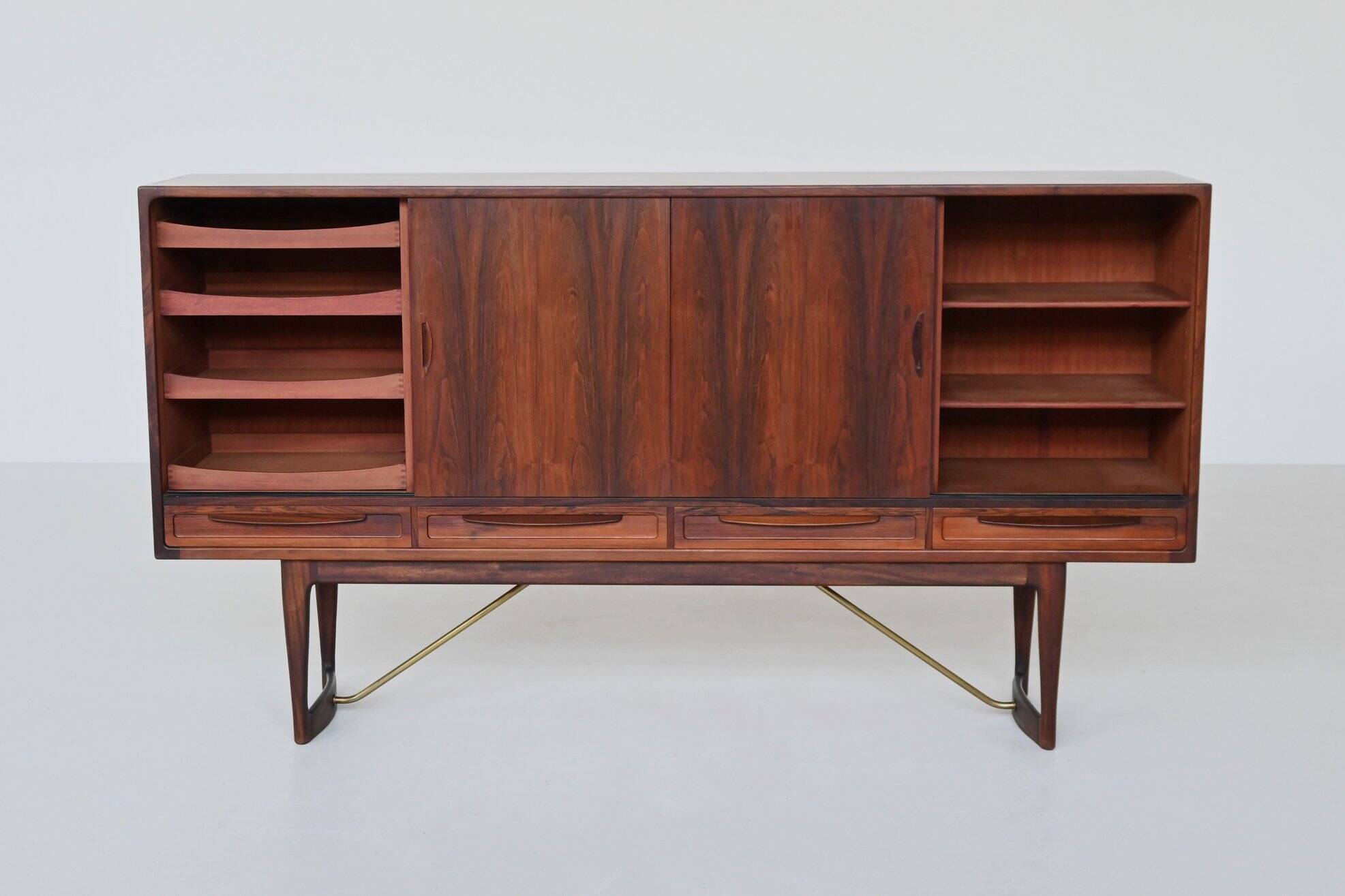 Sofus Jorgensen cross-leg highboard in rosewood Nyrup Denmark 1960