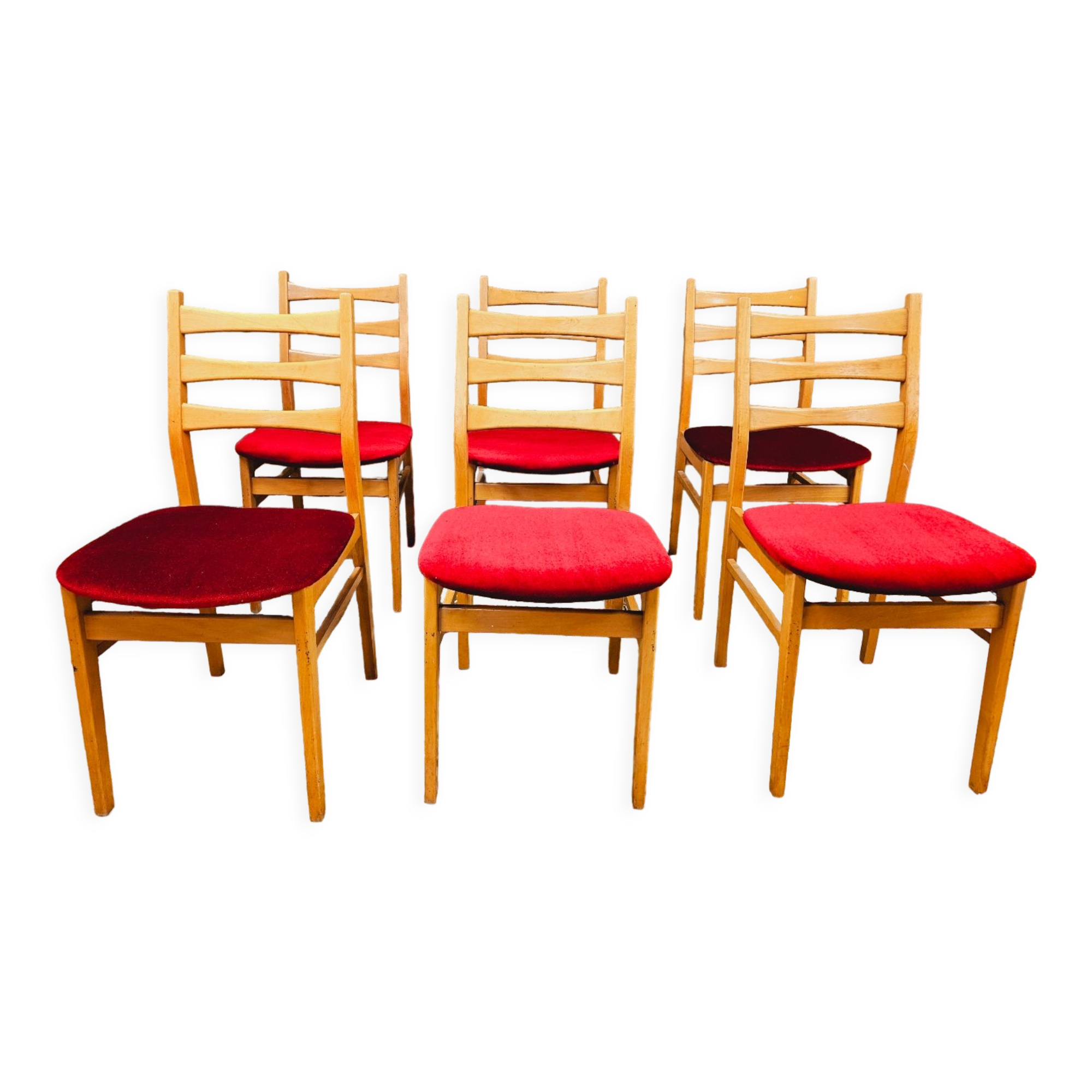 Set de 6 chaises tissu rouge 1960