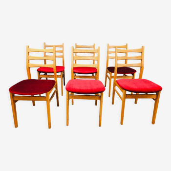Set de 6 chaises tissu rouge 1960