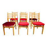 Set of 6 chairs red fabric 1960