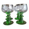 Set of 4 Alsatian wine glasses foot turned green drinking transparent watermarked bunch of grapes