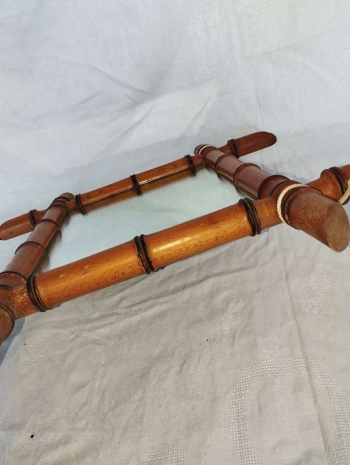 Vintage bamboo mirror – Tower shape – 1960s–70s – Bohemian