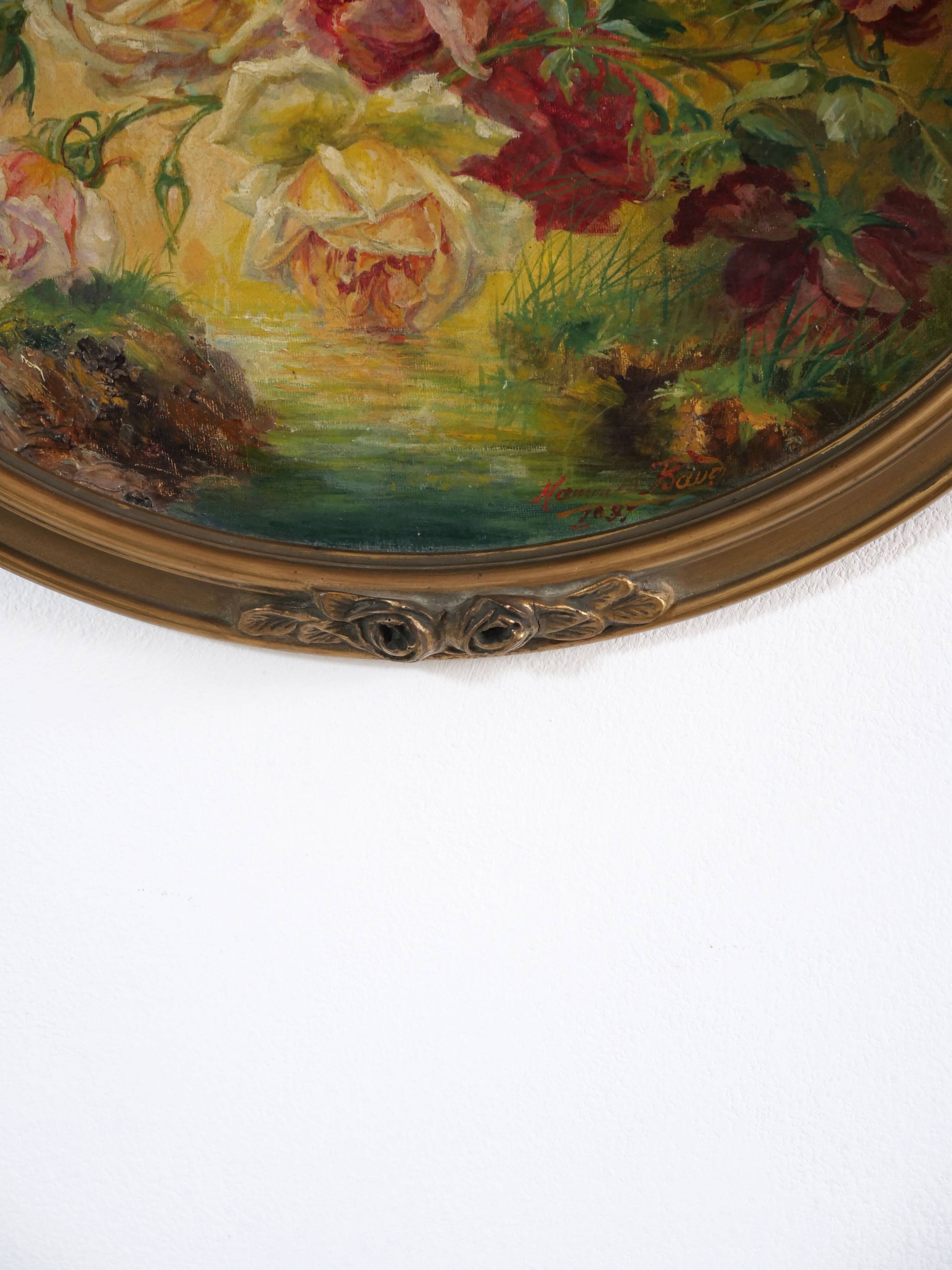 Oil on oval panel "bouquet of flower"